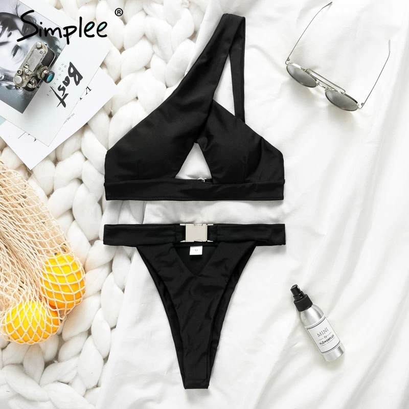 Женский купальник на одно плечо Simplee сексуальный женский с эффектом пуш ап и