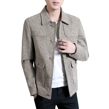 

Men's Jacket Clothing New Mens Short Woolen Coats Dress Good Quality Outwear trend solid color Lapel Slim Fit Tooling Jackets