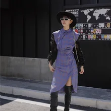 Осеннее Свободное платье с рукавами-фонариками, с вырезами, с дуговой планкой, английский узор, облегающее платье с талией, Женская трапециевидная юбка средней длины