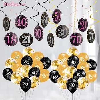 

15pcs 12 Inch Latex Balloons Gold Black Birthday Digital Balloon 21 30 40 50 Years Old Wedding Party Decor Golden confetti Ball