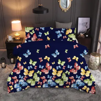 

3D HD Digital Printing Custom Bedding Sets Duvet Cover Queen King Wedding Bedclothes butterfly Black Multicolor Decor bed set