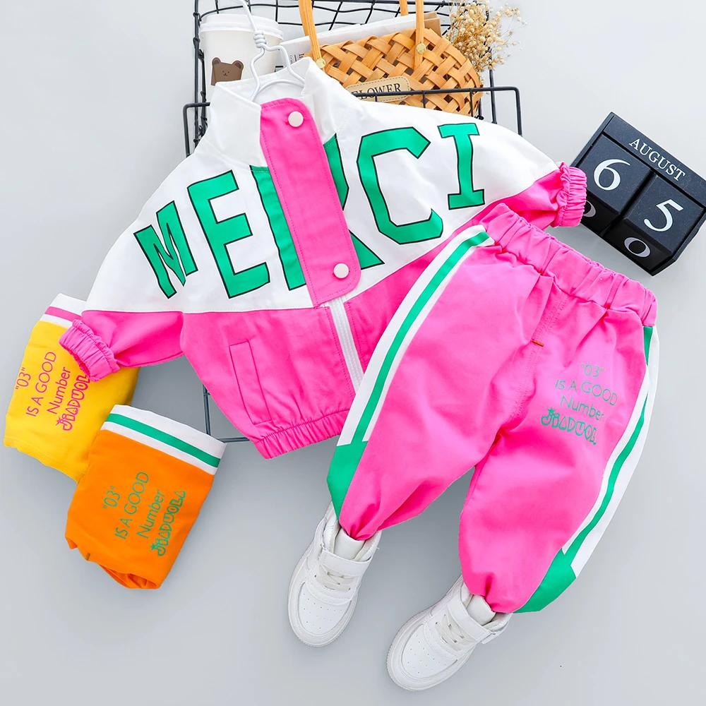 Spring and autumn baby boy girl clothes casual sportswear long sleeve letter zipper suit baby clothes baby two-piece suit baby clothing set red	