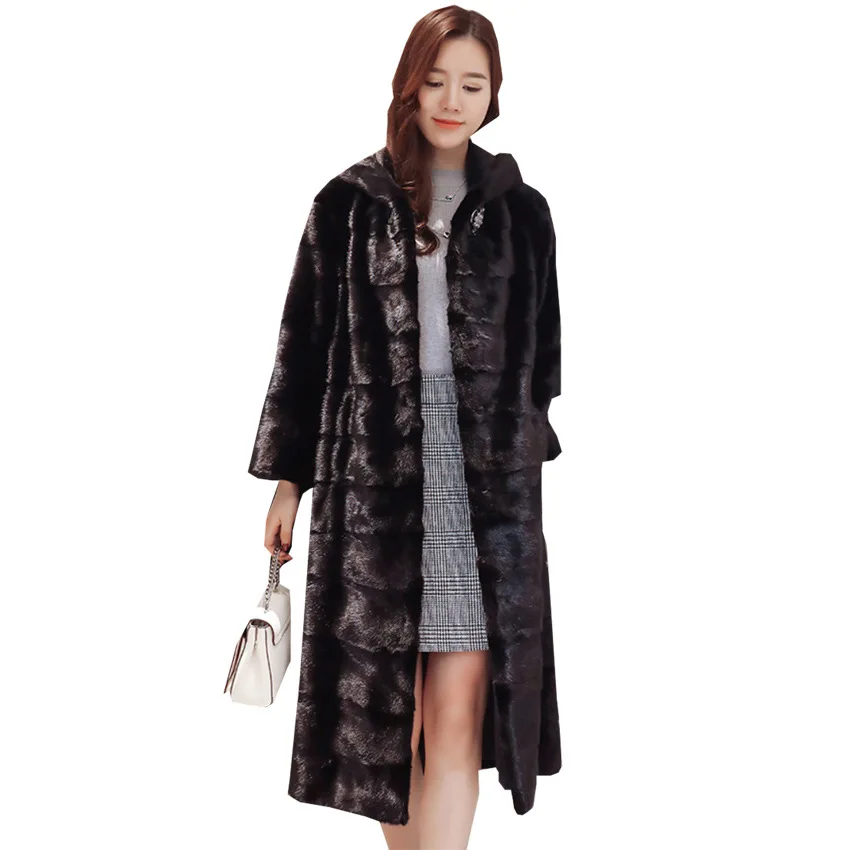 

S-6XL New Fashion Imitation Mink Fur Coat Long Knee-high Female Clothing Winter Women Overcoat
