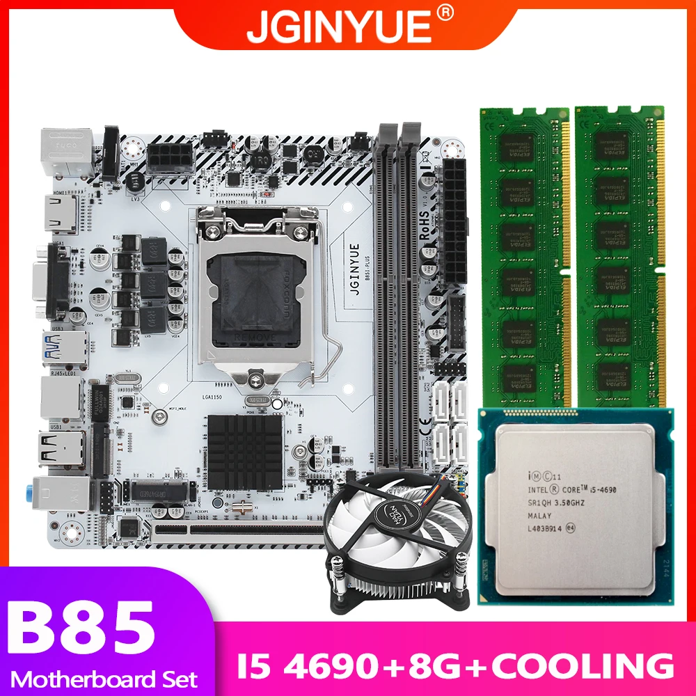 Комплект из материнской платы JINGYUE B85 LGA 1150 с охлаждением Intel CORE I5-4690 CPU DDR3 2*4 Гб ОЗУ