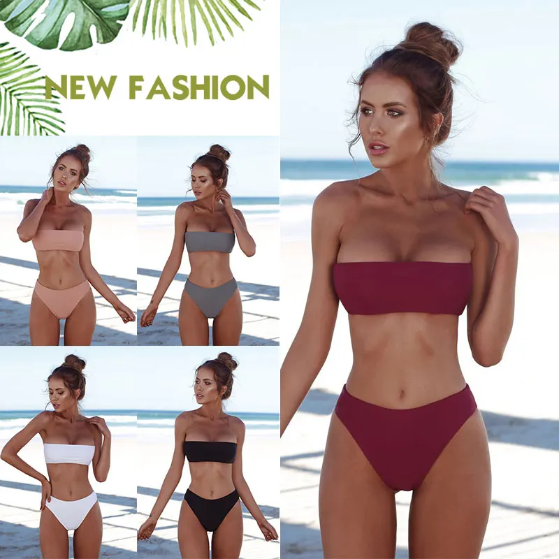 

Bandeau Bikini Set Strapless Swimsuit Two Piece Breathable Sunmmer Strapless Bikini Set Sexy Swimming Travel Swimwear