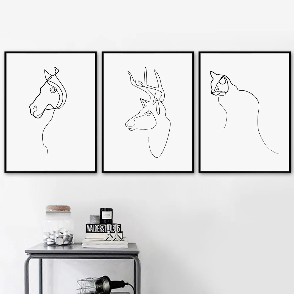 

Abstract Line Horse Deer Cat Minimalist Nordic Posters And Prints Wall Art Canvas Painting Wall Pictures for Living Room Decor