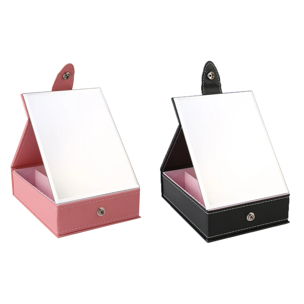 

Portable Folding Mirror with Storage Box Cosmetic Holder Organizer Desktop Make Up Mirror for Medicines Organizer Pill