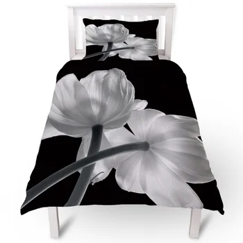

Black And White Tulips Flower Duvet Cover Pillow Case Quilt Cover Set Bedclothes Single Bedding Sets For Bed
