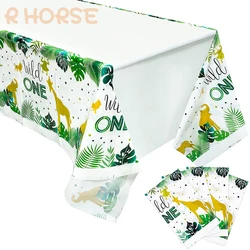 Couverture de Table imperméable pour 1er anniversaire, 4 pièces/ensemble, nappe à thème Tropical sauvage, décor de fête prénatale, fournitures de pique nique pour enfants 