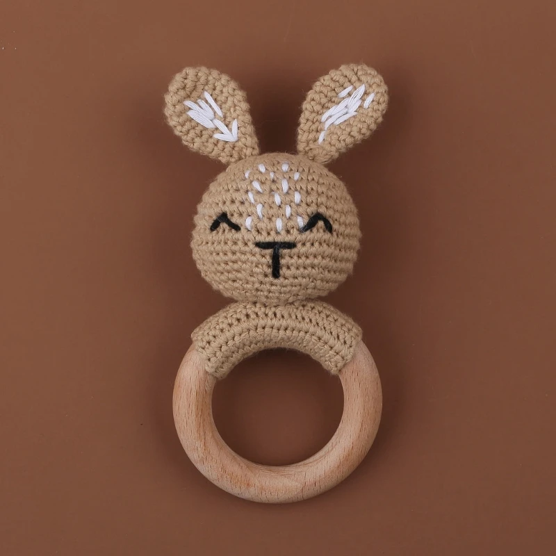 Baby Toys Baby Rattle Toys BPA Free Baby Wooden Teether Crochet Cartoon Baby Rattle Toys Wooden Ring Rodent Toys Mobile Gym Kids Newborn Educational