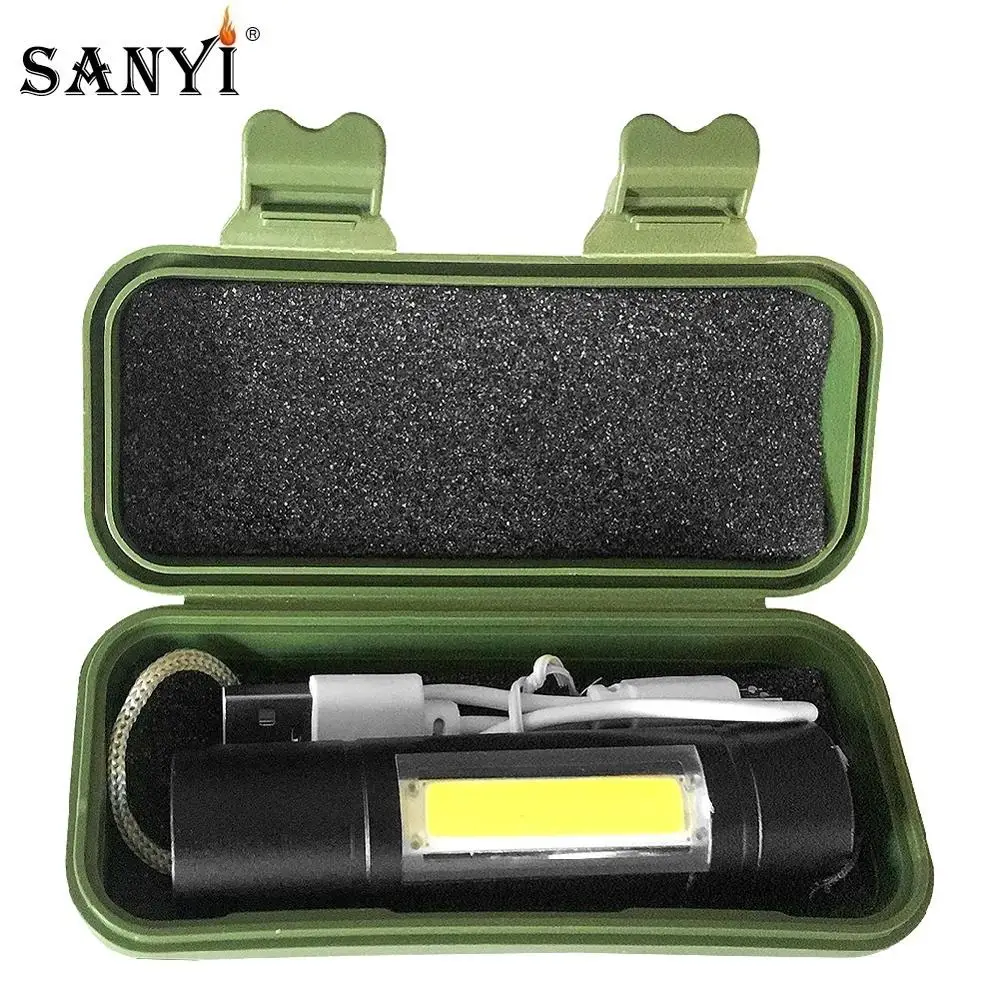 Ультраяркий светодиодный фонарик Sanyi с COB матрицей 3 режима перезаряжаемый от USB