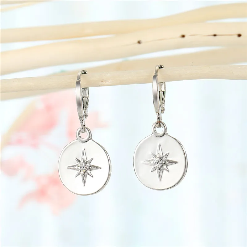 1Pair European Vintage Zircon Star Round Hoop Earrings For Women Simple Punk Carving Meteor Circle Stud Earrings Jewelry E250 - Image 2