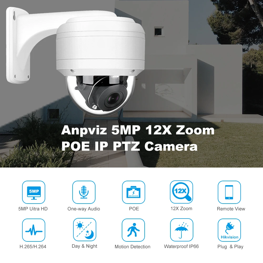 Anpviz 5MP 12X Zoom POE IP PTZ Camera Built-in