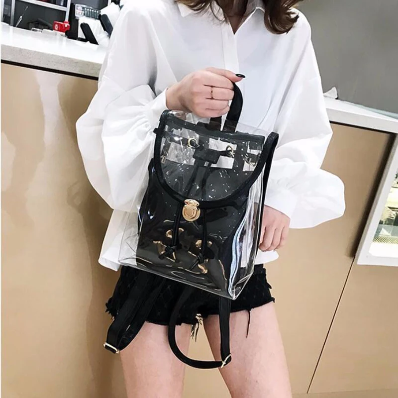 Mochila transparente de PVC de alta calidad para mujer, morral escolar de jalea linda, Color caramelo