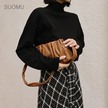 

Pleated crossbody bag chic women ladies brown white black messenger bag cloud pouch totes handbag