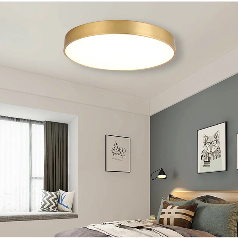 Ultra-thin LED ceiling lamp gold lamp surface installation living room bedroom remote home decoration lighting