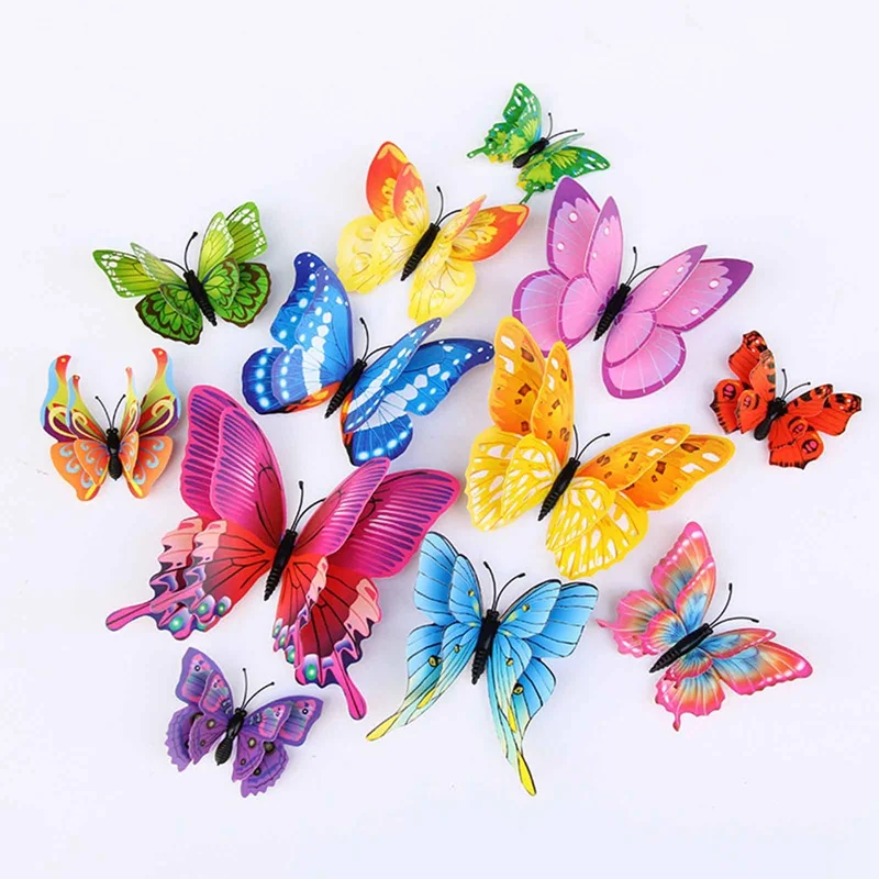 12pcs Luminous Simulation Butterfly Wall Sticker Luminous Multilayer Butterfly Flying Wall Sticker Set Home Accessories