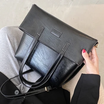 

Simple Solid Color PU Leather Foldable Shoulder Bags for Women Designer Handbags High Quality Commuter Bag Large Female Tote Bag