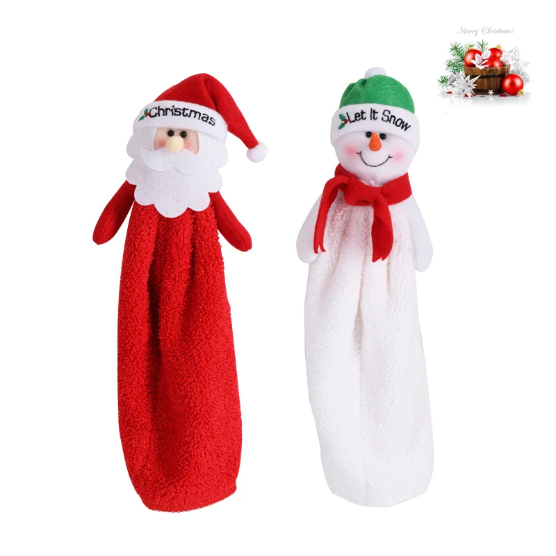 Настенное подвесное полотенце Hoalroom, кухонные полотенца для рук, Рождественский Санта, снеговик, узор, Декор, мультяшное вышитое полотенце, детское полотенце для протирания рук