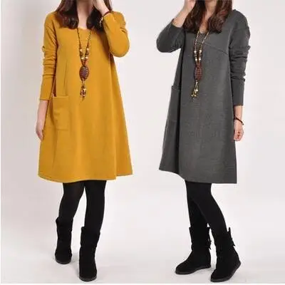 

2019 Spring And Autumn New Style Plus-sized Long Sleeve Loose-Fit Mid-length Dress Fat Mm WOMEN'S Dress Slimming
