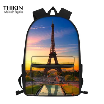 

THIKIN Eiffel Pattern New Kindergarten 16 Inch School Bags Girls School Bag Women Backpack for Teen Boys Kids Children Mochila