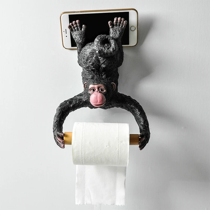 Вешалка для полотенец в виде животного орангутанг, держатель для туалетной бумаги, держатель для ванной комнаты, креативная настенная вешалка с милой обезьянкой, Декоративная вешалка для кухонных полотенец - Цвет: Punch installation