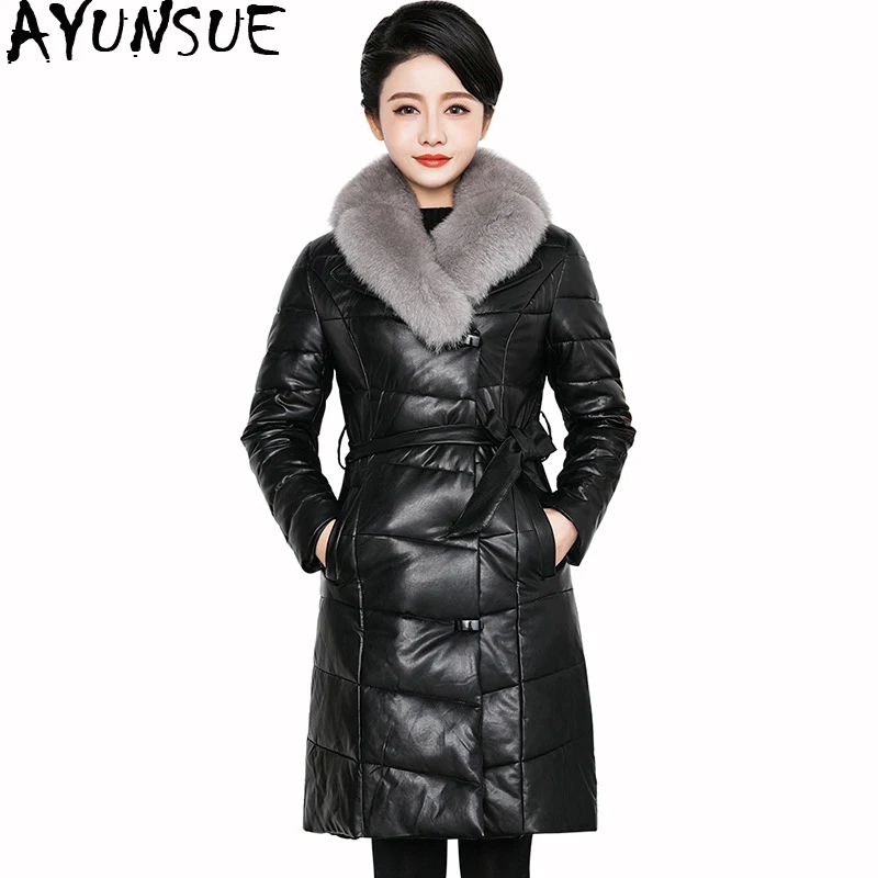 

AYUNSUE Winter Coat Women Fox Fur Collar Pu Leather Jacket Women Down Cotton Jackets Parka Abrigos Mujer Invierno 2020 113