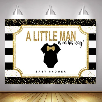 

Baby Shower Backdrop Photo Shoot Newborn Little Man Woman Jerful One Birthday Background Golden Dots White and Black Stripes
