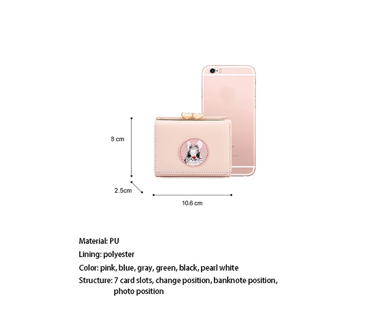 Милый женский кошелек с несколькими карточками, тканевые наклейки с кроликом, папка для смены, японский кавайный короткий многофункциональный кошелек для монет, набор для карт