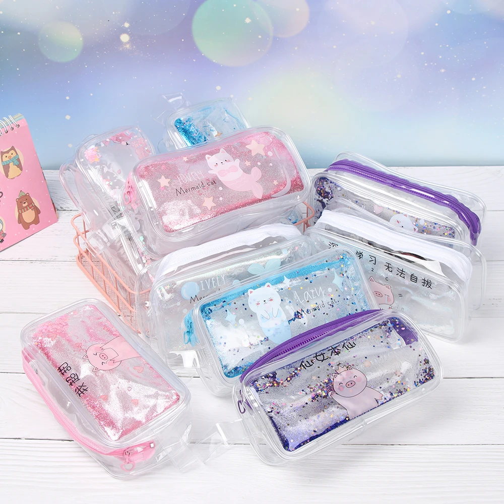 New Transparent Cosmetic Bag Cute Colorful PVC Makeup Case Fashion Sequins Large Capacity Storage Bags Creative Make up Pouch