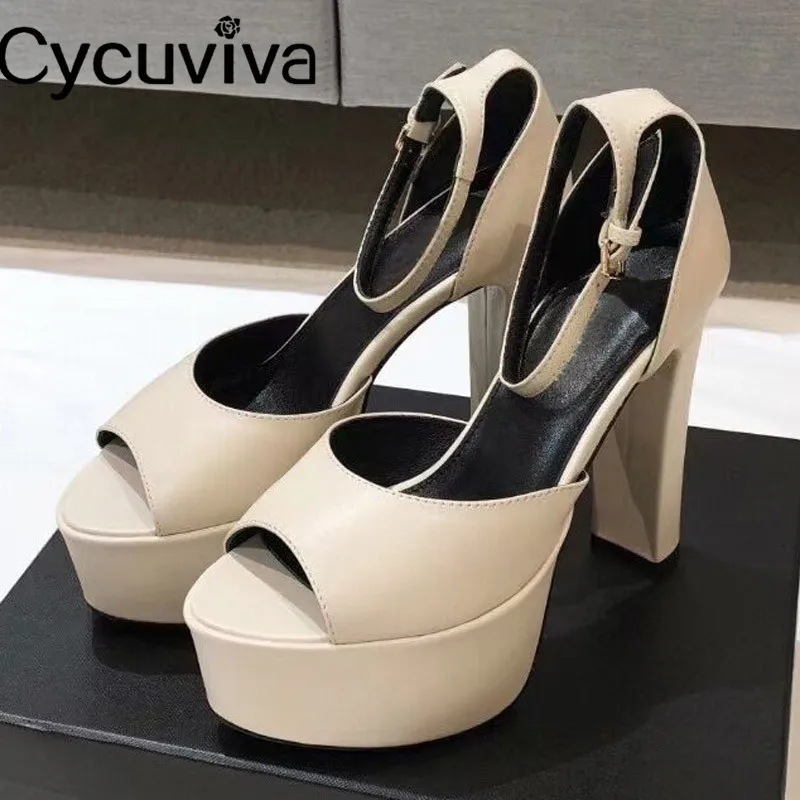 Designer Platform Sandals Women Ankle Strap Super High Heel Party Shoes