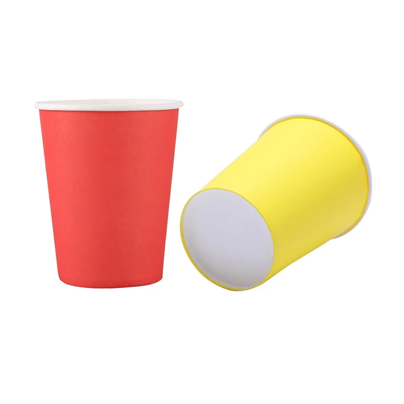 

40 Paper Cups (9Oz) - Plain Solid Colours Birthday Party Tableware Catering(Red&Yellow)