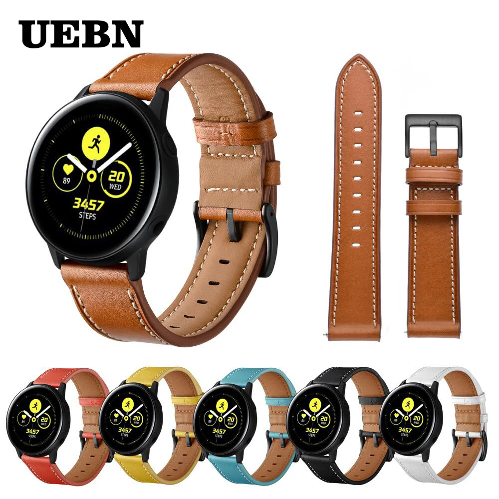 UEBN 20 мм кожаный ремешок на запястье для samsung galaxy watch Active 1/2 браслет ремешок для galaxy watch 42 мм samrt ремешок для часов