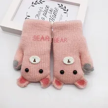 Cute Fashion Children Kids Baby Girls Boys Gloves Winter Cartoon Solid Total Finger Antler Rabbit Top Stripe Print Radish Gloves