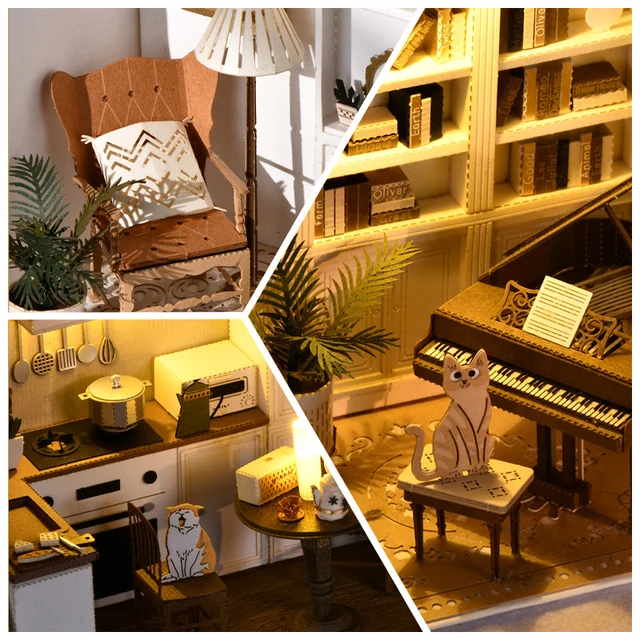 Cutebee DIY Dollhouse Miniature Diy Wooden Doll House Furniture House Dolls diy Building Kit Toys for Children Gifts 3