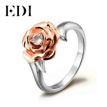 

EDI Genuine Natural Topaz 925 Sterling Silver Moissanites Gemstone Rose Ring For Women Flower Fine Jewelry