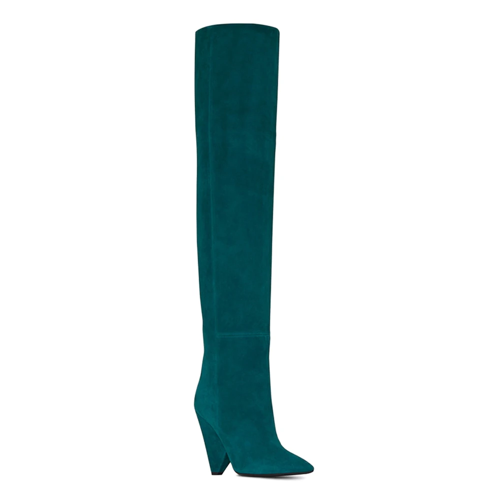 HARAVAL Handmade Woman Winter Knee-high Boot High Quality Sexy Pointed Toe Spike Heel Shoes Solid Fashion Pleated Warm Soft Boot