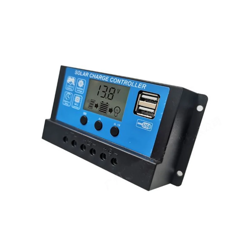 

Solar panel charge Controller 10A 20A 30A with 12V 24V Auto PWM 5V Output Regulator PV Home Battery Charger LCD Dual USB