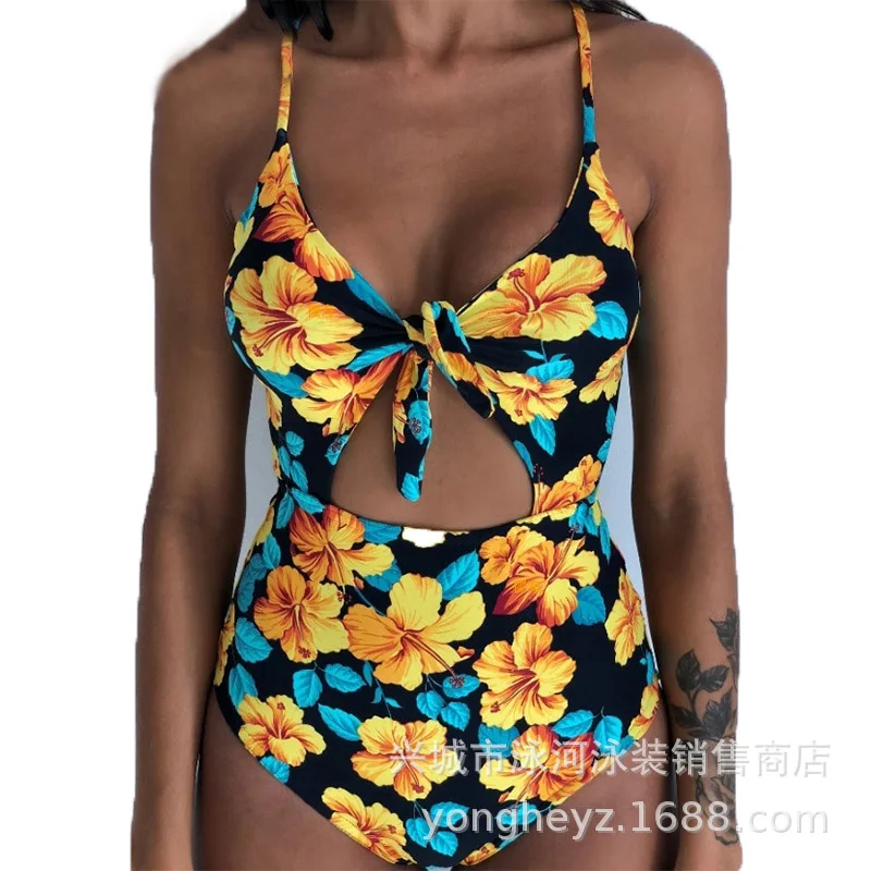 2020 Hot Selling Bathing Suit Women High Waist Thong Bikini New Style Women's One-piece Sexy Chest Knot Exposed Back Swimsuit | Спорт и