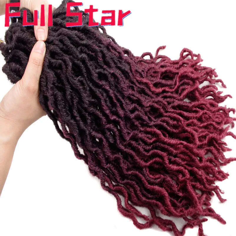 Full Star Ombre Gypsy Faux Locs Curly Crochet Braids Synthetic Braiding Hair Black Brown Crochet Hair Extensions 20" for Women