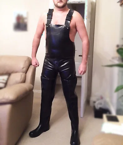 

0.6mm thickness latex Zentai men's solid black strapped design Fetish latex catsuit