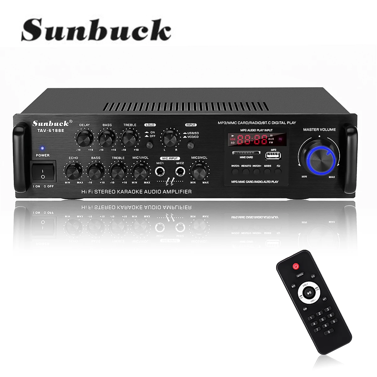 SUNBUCK TAV-6188E 2000W bluetooth5.0 Audio Amplifier Stereo Home Theater AMP Car Home 5CH AUX USB FM SD