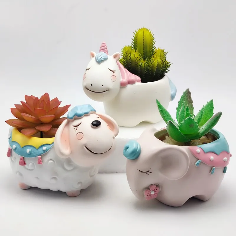 Silicone mold elephant sheep flower pot succulent DIY making resin concrete vase cactus silicone home decoration tools | Дом и сад