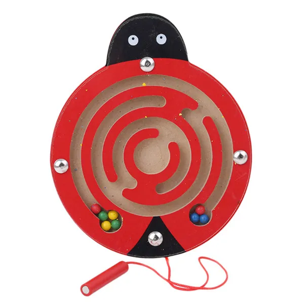 Деревянная головоломка для детей игра игрушка Дети Ранний Образовательный мозговой тизер деревянная игрушка интеллектуальная головоломка доска дети Магнитный лабиринт игрушка - Цвет: ladybug