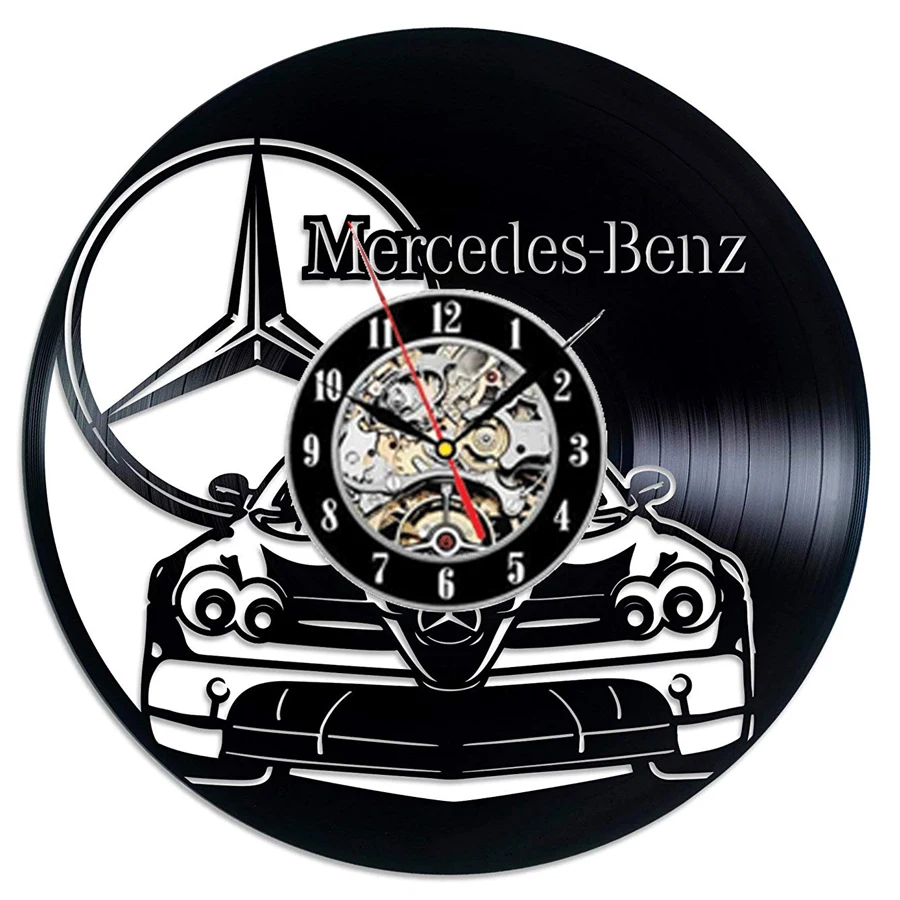 Настенные часы Mercedes Benz с виниловой записью современный дизайн логотип