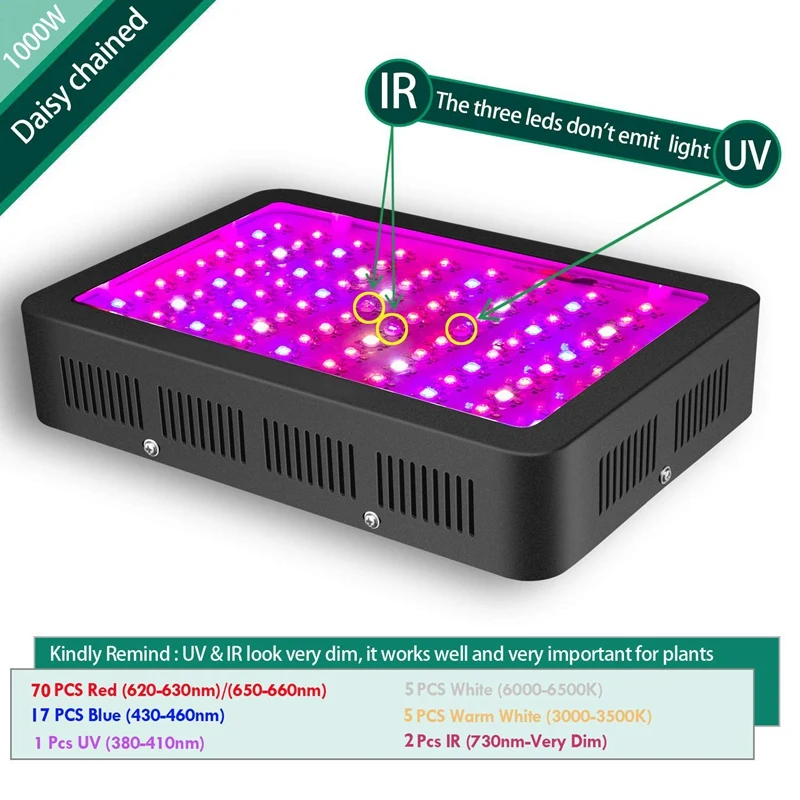1000 Вт светодиодный свет для выращивания с цветным и Veg переключателем, светодиодная лампа для выращивания растений полного спектра с (10 Вт