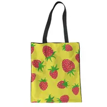 Льняная тканевая сумка-тоут с клубничкой, многоразовая сумка для покупок, пляжная сумка, Женская милая сумка-тоут, сумка для хранения, сумочка