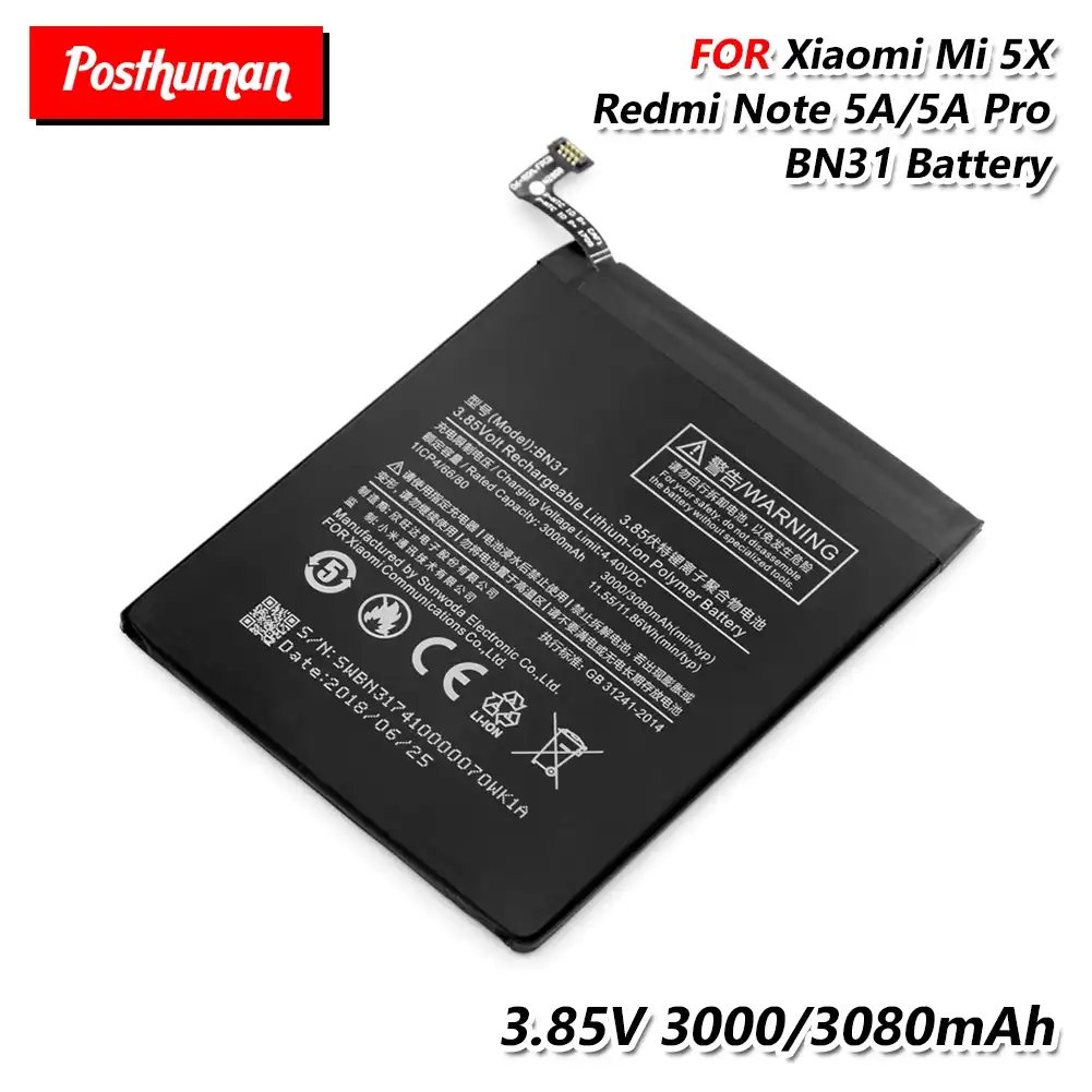 Bn31 Lithium Li Po Phone Battery 3 85v 3080mah Battery For Xiaomi Mi A1 Mi 5x Redmi Note 5a 5a Pro Y1 Lite Mi A1 Mia1 Mobile Phone Batteries Aliexpress