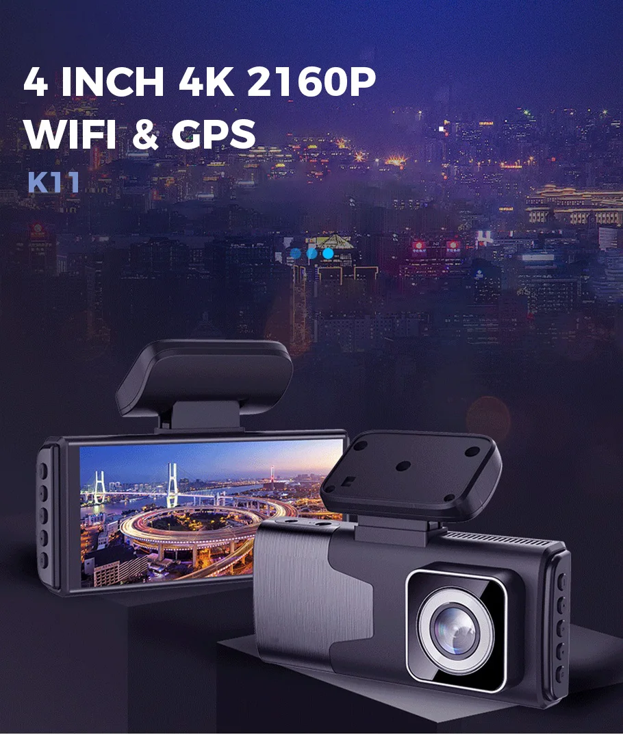 4K Video CAR Recorder Smart 4" IPS GPS 2160P WIFI 3 IN 1 Dvr Wifi APP Dashcam 2 Camera Auto 24 Parking Monitor Dash Cam rearview mirror camera