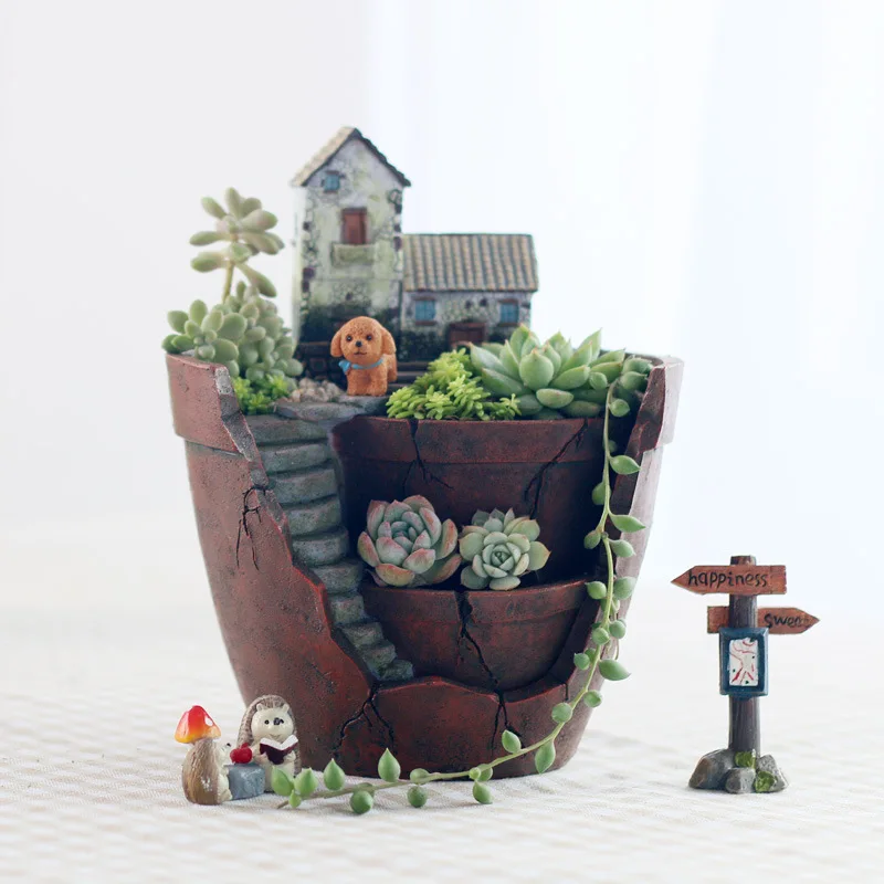 1 piece Creative Micro Landscape Flower Pot Garden Design Flowers Baskets Succulents Plants Holder House Bonsai Pots | Дом и сад